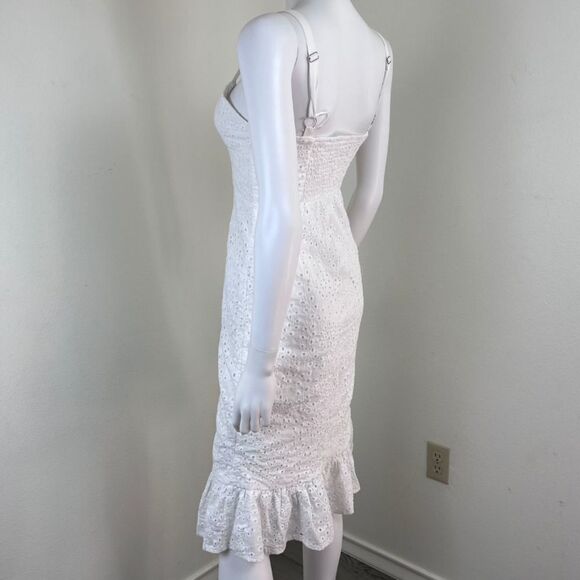 Helly Molly Adalusia Size S White Eyelet Ruffle Embroidered Cotton Midi Dress - Picture 9 of 17